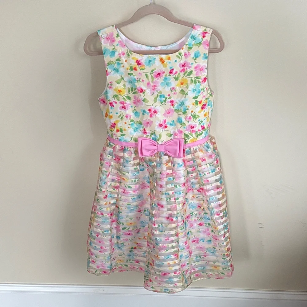 Jona Michelle Floral Dress with Pink Bow